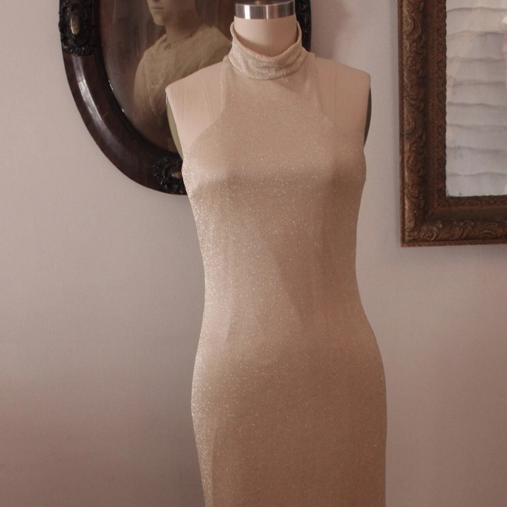 1990's Champagne Knit Hugo Buscati Evening Dress